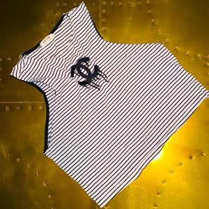 Cute Black and White Striped Crop with Chanel Logo